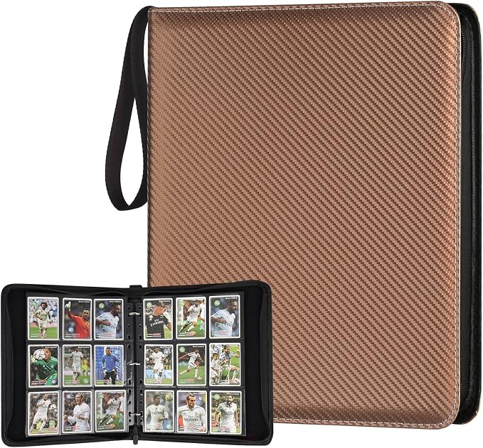 GERMUN 3 Ring 9 Pocket Zipper Card Binder, 720 Double Sided Standard PU Trading by GERMUN