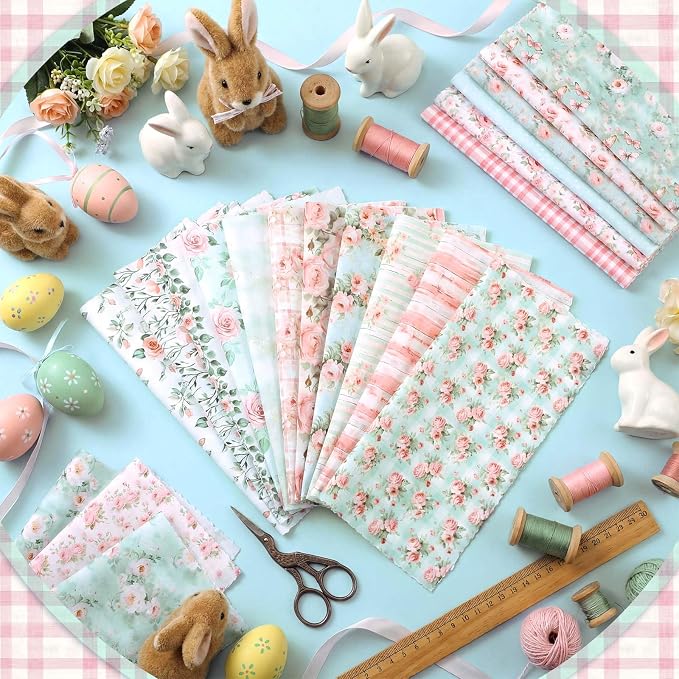HunnmingRe 20 Pcs 10''x10'' Floral Greenery Quilting Fabric Square Watercolor - Image 3