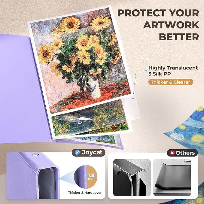 JoyCat 12 x 18 Art Portfolio Binder, 40 Acid-Free Clear Pockets Art Folder - Image 4