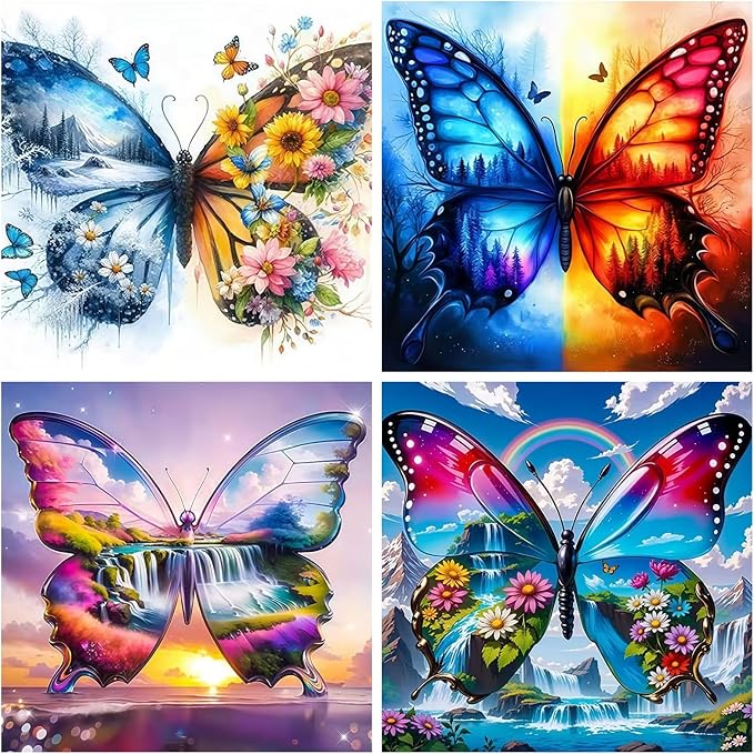 4 Pack 5D Butterfly Diamond Painting Kits by CHWGLFGG