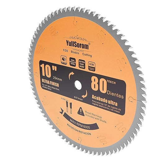 10" Miter/Table Saw Blade, 80 Teeth ATB Tungsten Carbide Saw Blades with 5/8" Arbor for Wood, Aluminum, PVC Pipe and Plastic Cutting
