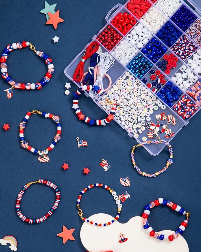 Goldwise 1578Pcs 4th of July Red White Blue Beads Bracelet Making Kit - Image 4