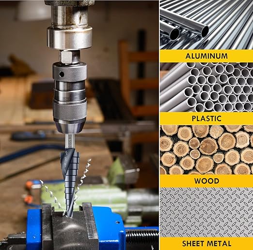Upgrade M35 Cobalt Step Drill Bit with Ultra TiAIN Coating, 1/8“-1/2” Unibit Step Bit with Double Sprial Flute, 1/4" Hex Shank Drill Bit for Metal, Stainless Steel, Aluminum, Copper, Wood