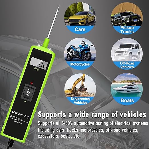Car Circuit Tester, 12V Test Light Automotive, Power Circuit Probe, Voltage Tester 0.3v-70v,Fuse Tester for Car 6V-24V, AC DC Outlet for Trailer Lights Testing/Continuity Testing,Auto Test Probe,P60