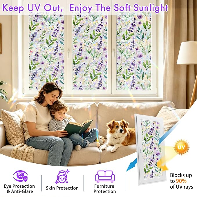 SOMWISE Rainbow Window Privacy Film, Heat Control, UV Blocking, Anti-Glare - Image 4