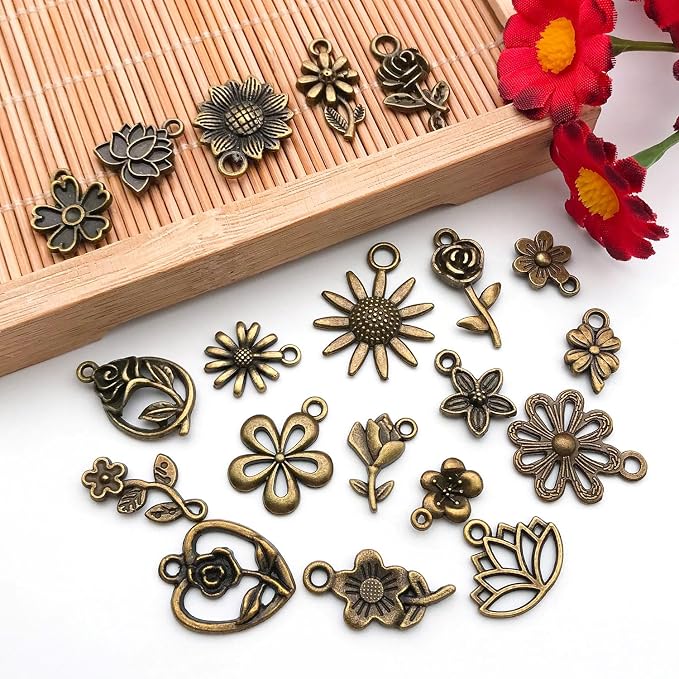 WOCRAFT 60pcs Antique Bronze Flowers Bracelet Charms - Image 3