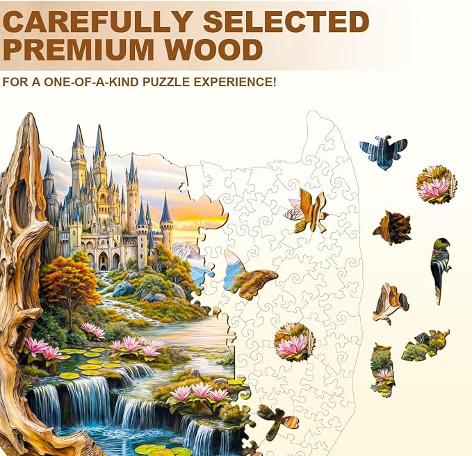Wooden Puzzles for Adults Fantasy Castle Waterfall Driftwood Puzzles 240 Pieces - Image 3
