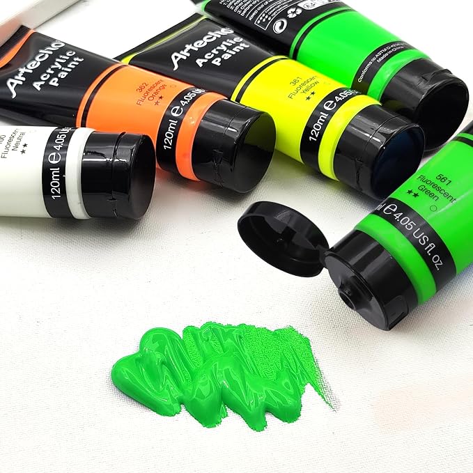 Artecho Green Glow in the Dark Acrylic Paint Set, 120ml / 4.05oz | Non-Toxic - Image 3
