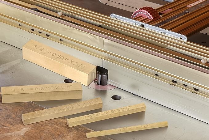 LOSTRONAUT Brass Setup Blocks Height Gauge Set - Set of 5 Table Saw Accessories for Woodworkers - Bars Include Laser Engraved Size Markings - Woodworking Tool - Brass Bar