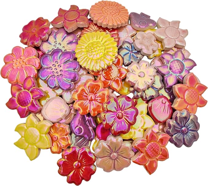500g/1.1lb Ceramic Mosaic Tiles Mixed Shapes of Flowers, Mushrooms - Image 6