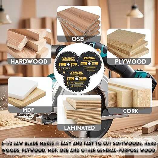 6-1/2 Inch Circular Saw Blade 24T 40T 60T Combo,6-1/2 Saw Frame Ultra Fine Finish Circular Saw Blade,Compatible with for DEWALT,Makita,Skil Saw,for Cutting Lumber,Plywood Material,5/8 Inch Arbor