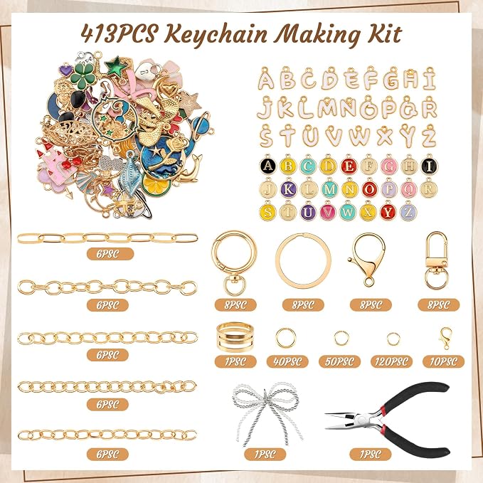 BESARME 413PCS Charms Lip Gloss Keychain Making Kit DIY Keychains Including Key - Image 2