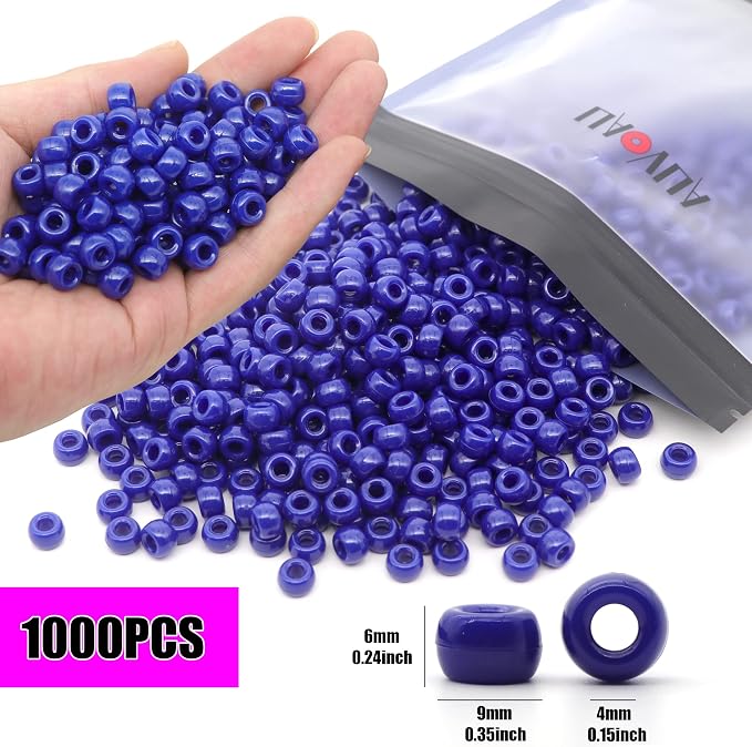 1000Pcs Pony Beads Bracelet 9mm Bronze Blue Plastic Barrel Pony Beads - Image 2