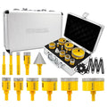 HIGHDRIL Multi Angle Measuring Ruler 5-Hole Drill Locator & Diamond Drill Bit Kit Triangle Shank for Porcelain Tile Ceramic Marble (6/8/10/20/25/28/35/45/50/65+35mm Hex Shank Chamfer Beveling Bit)