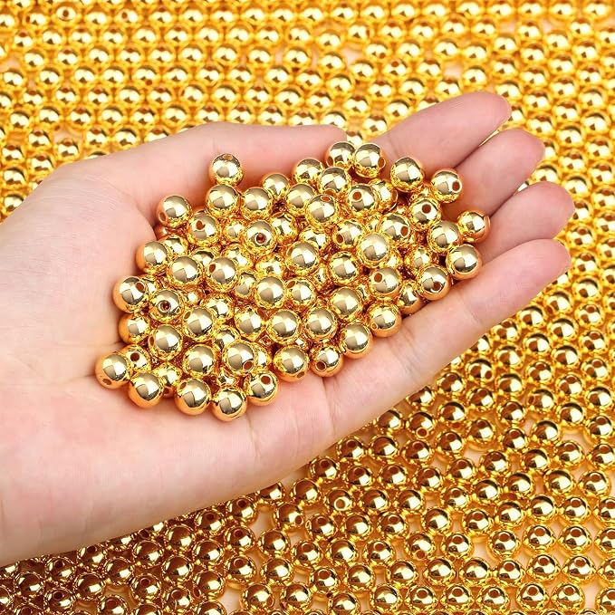 DUQGUHO 6mm Gold Beads for Jewelry Making Plastic Pearl Beads by DUQGUHO