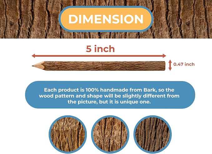 BSIRI Wooden Pencils Rustic Bark Twig Natural Wood Pencil 12 Pack 5 Inch - Image 4