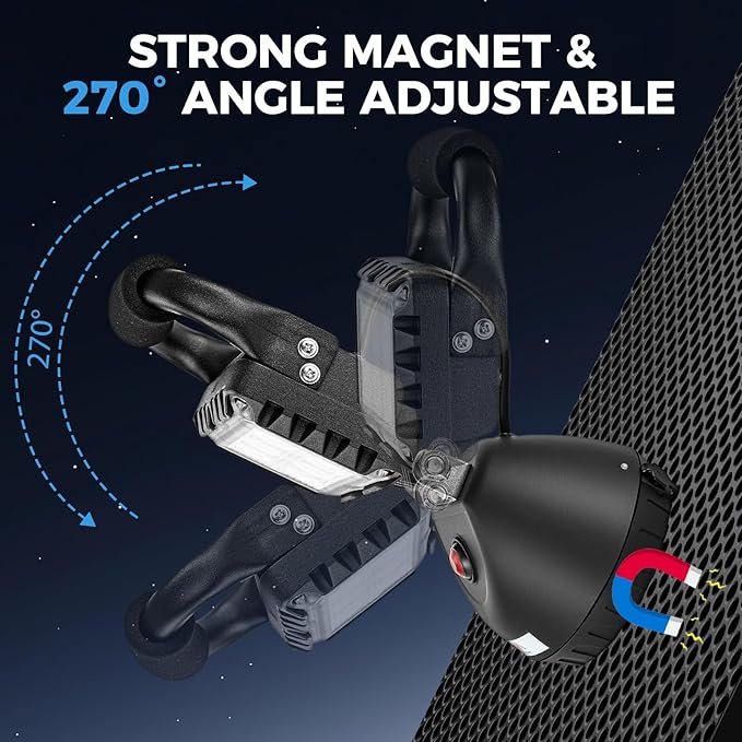 SMA LED 18W Work Light 2400LM Aluminum Alloy Strong Magnetic Waterproof Dustproof Portable Handle Floodlight Suitable for Repair Workshop Garage Construction Site (Black)