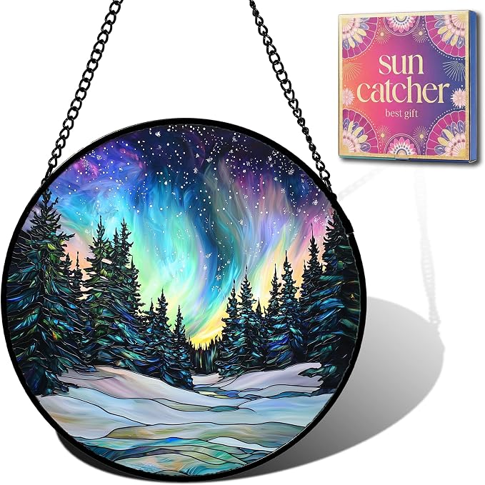 Northern Lights Acrylic Suncatcher Faux Stained Glass Window Hanging 9.8" | by Unknown