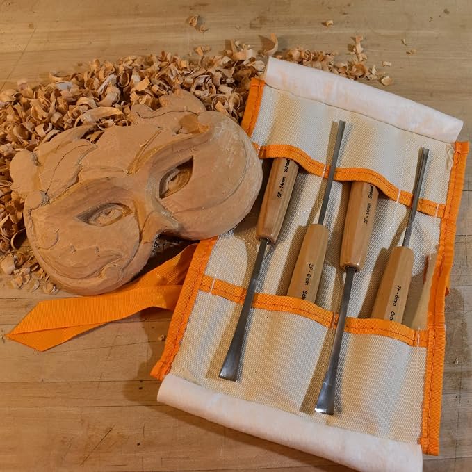 High-Quality Wood Carving Tools Set of 4 Fishtail Chisels and Gouges, Razor - Image 9
