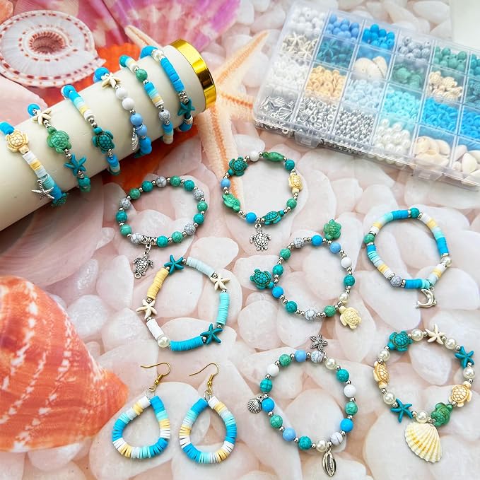 1860Pcs Ocean Beads for Bracelets Making Kit, Sea Turtle Shell Starfish Shape - Image 5