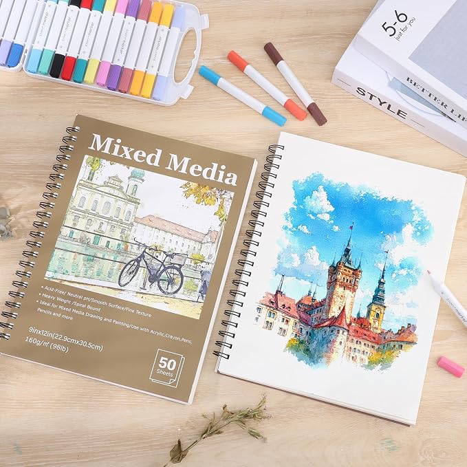 4 Pack Mixed Media Sketchbook, 9x12 inches Drawing Paper Sketch Book, - Image 7
