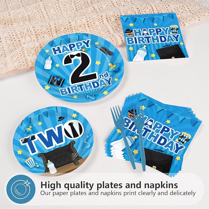 96Pcs Boss 2nd Birthday Party Decoration Baby Boy Second Birthday Plates and - Image 4