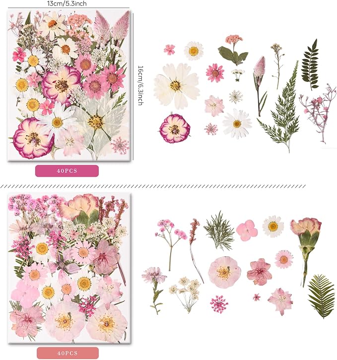 80PCS Pink Pressed Dried Flowers Dry Leaves - Image 2