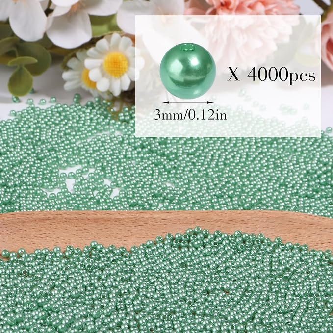 4000pcs Christmas Green 3mm Pearl Beads - Image 2