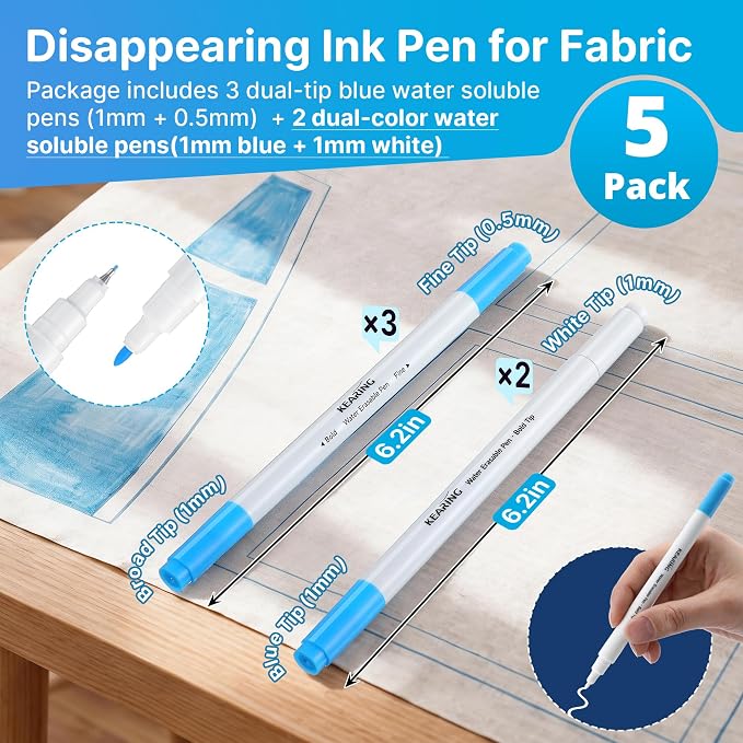 Avenuebool Fabric Markers for Sewing, Water Soluble Fabric Marker, Disappearing - Image 2