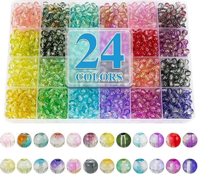 XSEINO 24 Colors 1200PCS Transparent Gradient Glass Beads Kit 6mm DIY Craft by XSEINOiscreating%EF%BC%81