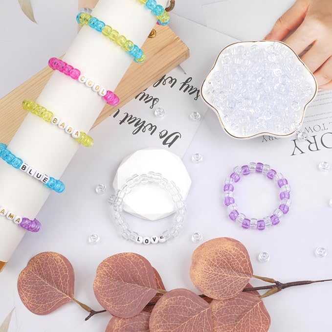 1000Pcs Pony Beads Bracelet 9mm Clear Plastic Barrel Pony Beads - Image 4