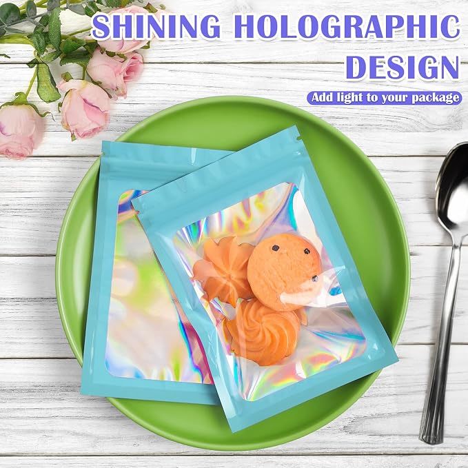JETMORE 100 Pcs Mylar Bags, Smell Proof Bags Foil Pouch, Holographic Resealable - Image 2