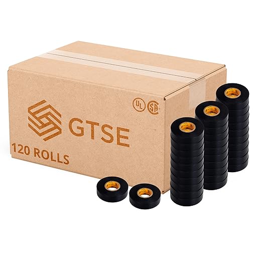 GTSE Black Electrical Tape, 120 Rolls Bulk Box – Waterproof, Industrial Grade Vinyl, 3/4 in x 66ft– Strong Self-Adhesive PVC Electric Tape for Wire Insulation, 7 Mil, 600V – UL/CSA Listed
