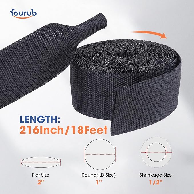 2 to 1 Heat Shrink Woven Tubing Abrasion Resistant Braided Sleeving Shrinkable Fabric Loom Protector for Auto Amp Harness Sheath Cable(1" ID-216inch)