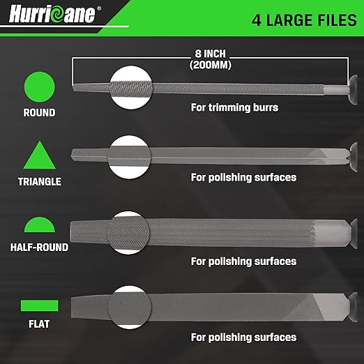 Hurricane 21 PCS Interchangeable Metal File Set,8 inch File Tool Set Include Flat/Triangle/Half-Round/Round Large Files & 12 Needle Files with Universal Quick Change Handles and Carrying Bag