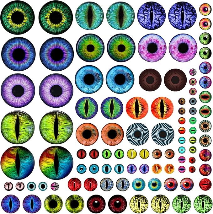 100PCS 30/25/20/16/12/8/6mm Assorted Mixed Size Eyes Glass Cabochon by mjjmbc