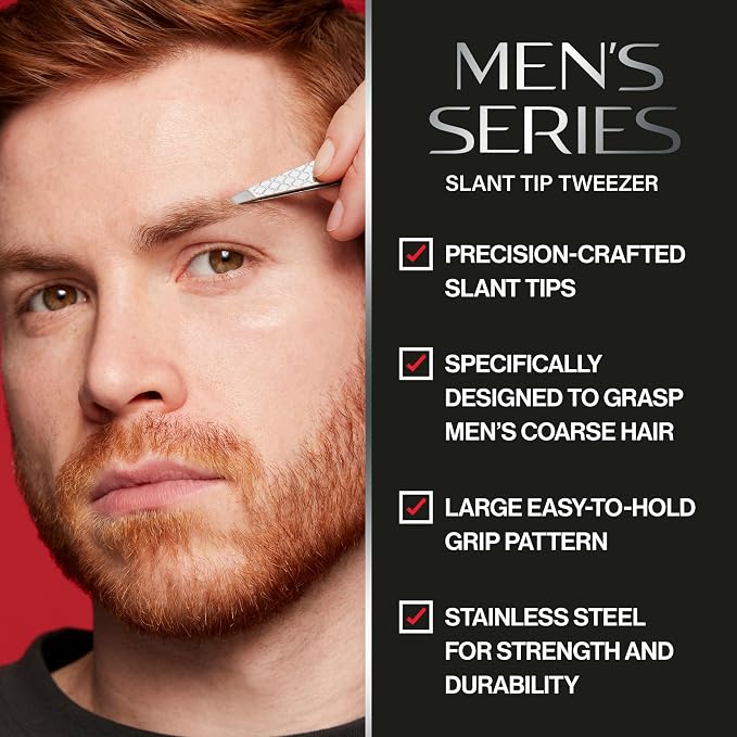 Revlon Slanted Tip Tweezers for Men, Ultra-Sharp for Precision Eyebrow Shaping - Image 2