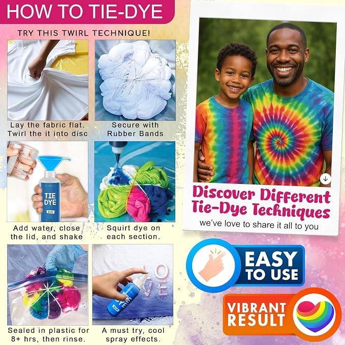 Jim&Gloria Tie Dye Kit, 36 Tiedye Powder 12 Larger Bottles Fabric Dyes - Image 4