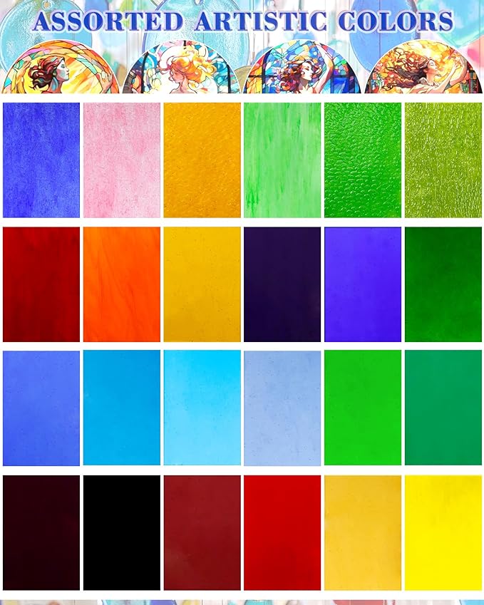 FIVEIZERO 24 Sheets Rainbow Transparent Stained Glass Sheets 4x6 Inch – Mixed - Image 3