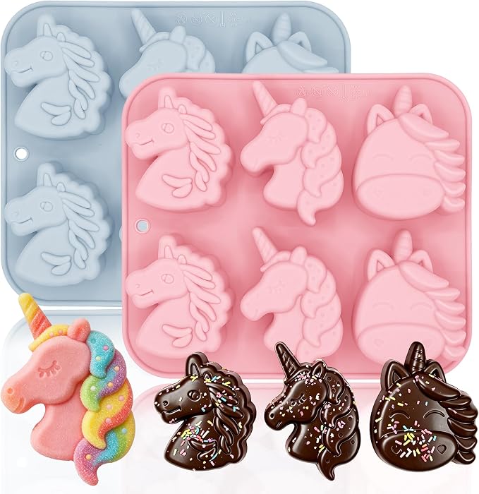 2 Pack Unicorn Silicone Molds 6 Cavity 3D Unicorn Themed Baking Mould Tray by BENEKIY