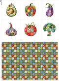 Vegetable Patchwork Cotton Fabric Panel – 6 Designs + Bonus Patchwork Sheet by FabricsTown