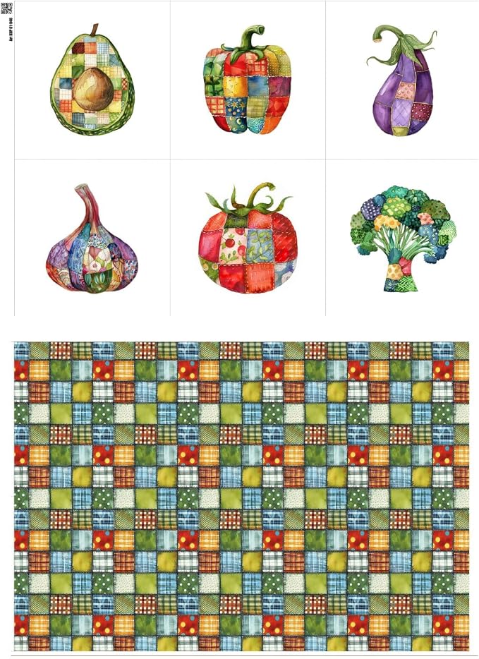 Vegetable Patchwork Cotton Fabric Panel – 6 Designs + Bonus Patchwork Sheet by FabricsTown