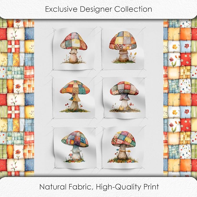 Patchwork Mushroom Cotton Fabric Panel – 6 Designs + Bonus Sheet 29.5×19.6 inch - Image 5