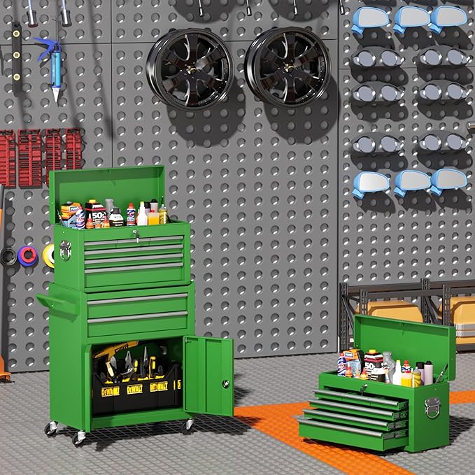 INTERGREAT Tool Chest, Assembled Tool Cabinet with 8 Drawers, Detachable Organized Tool Chests, Lockable Tool Cabinet for Workshop, Warehouse, Mechanics Garage (Green)