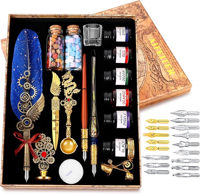 Aifeiter Quill Pen Ink Set-Feather Calligraphy Pen and Set, includes 6 Bottles by Aifeiter