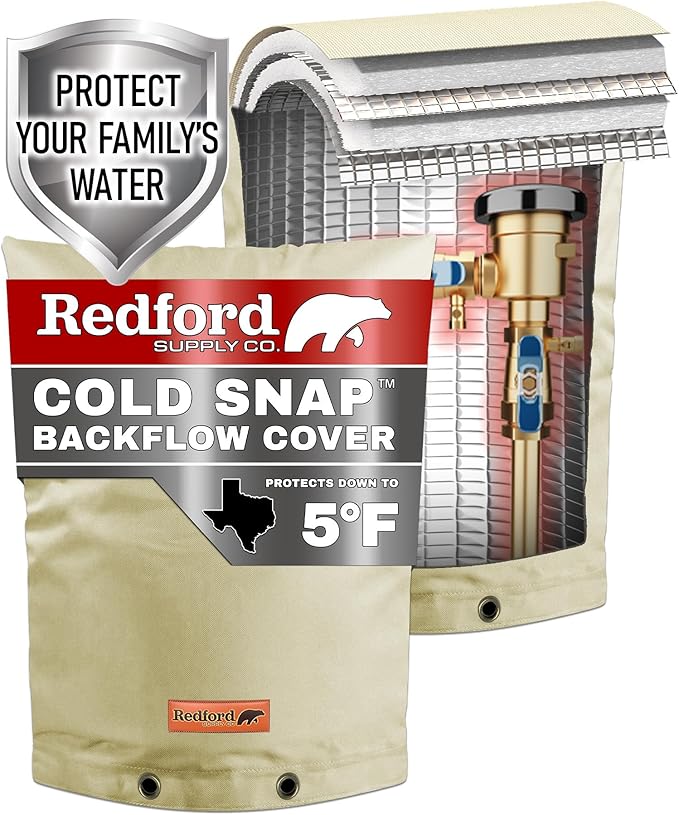 Redford Supply Co. Cold Snap (5°F) Backflow Preventer Insulation Cover, 16"W x 26"H, Pipe Insulation, Water Sprinkler Covers for Outside, Sprinkler Backflow Cover for Winter, Well Pump Bag (Beige)