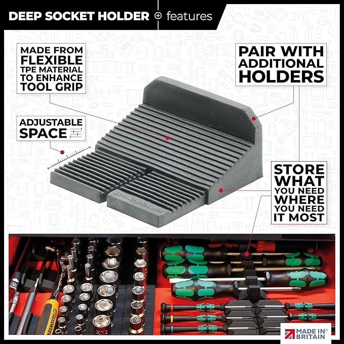 StealthMounts Drawer Hive Deep Socket Holder – 10 Pack | Modular Drawer Organiser for Deep Sockets | Injection-Moulded TPE | Made in UK