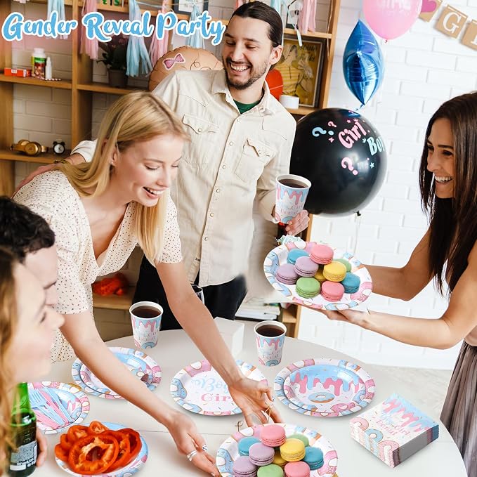 Pickmesh 400 Pcs Donut Themed Gender Reveal Party Supplies Include Boy or Girl - Image 5