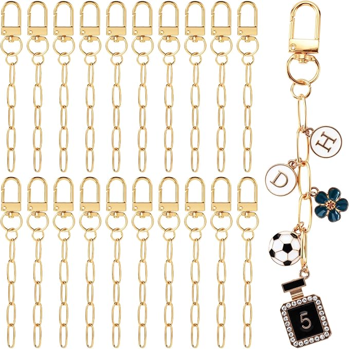 Hzopcw 20pcs Gold Keychain Making Kit, Key Ring Swivel Snap Hook Chains by Unknown