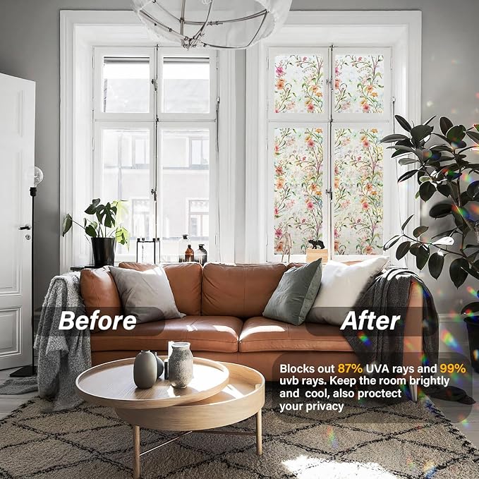 Ranzdn Window Privacy Film, Stained Glass, Static Cling, 45.2" x 157.4" | No - Image 2
